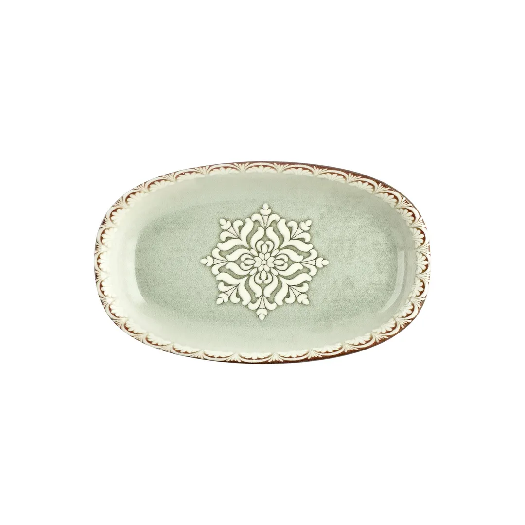 Turgla T-RMZT34OV-6 Green Porcelain Oval Platter 13.5"W x 7.75"D - 1/Each