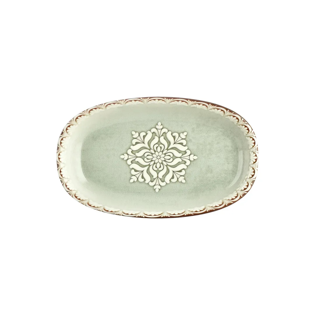 Turgla T-RMZT34OV-6 Green Porcelain Oval Platter 13.5"W x 7.75"D - 1/Each