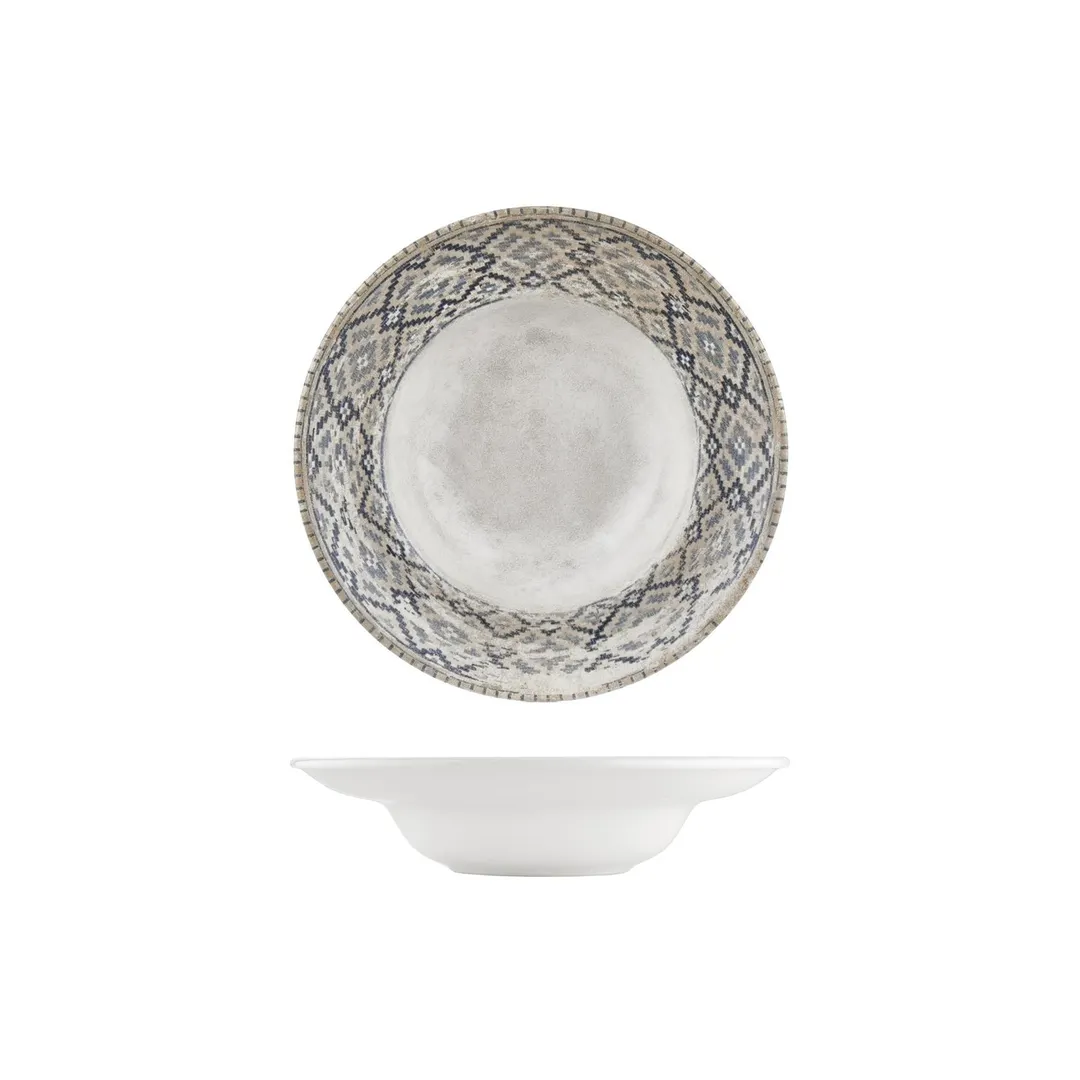 Turgla T-RUGZT25CK-6 Zafira Round Plate, 9.75" , 14 oz Beige Porcelain, Deep Rim - 1/Each