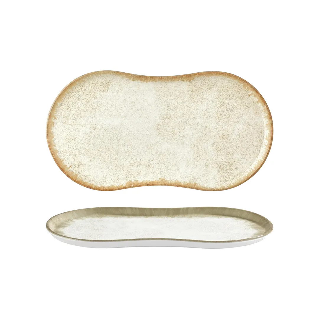 Turgla T-SMABY38DT-6 Ambience Rectangular Porcelain Platter, Beige, 15" x 7.75" 15" Long, 8" Short