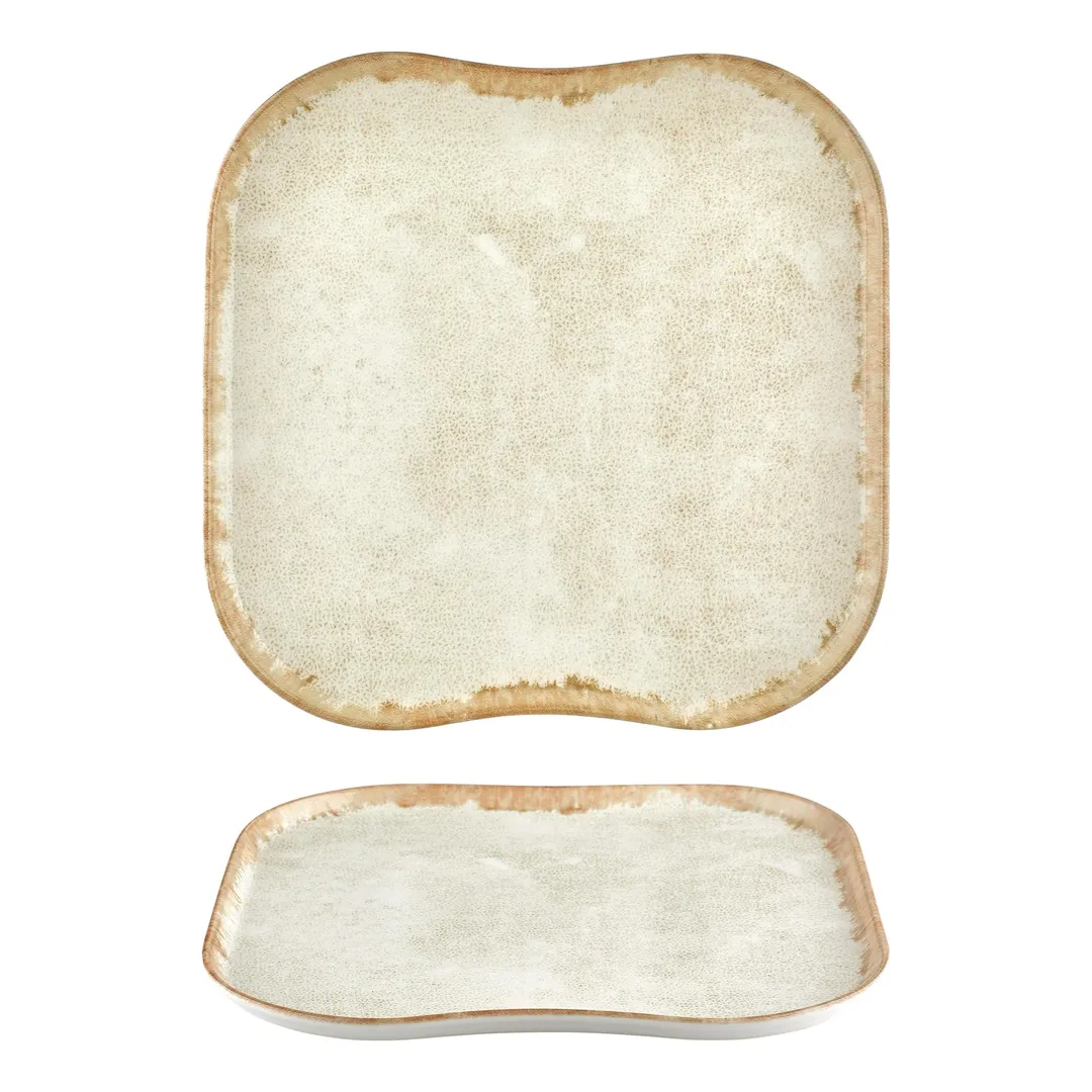 Turgla T-SMABY40KR-6 Square Porcelain Dinner Plate, 13.25" x 13.25", Yellow Beige Finish