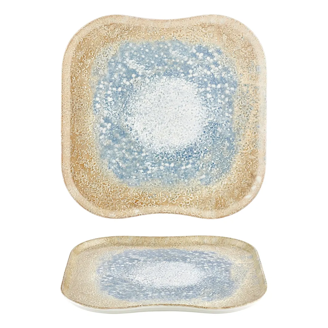 Turgla T-SMRT40KR-6 Square Porcelain Dinner Plate, 13.25" x 13.25" Yellow, Fine China Tableware