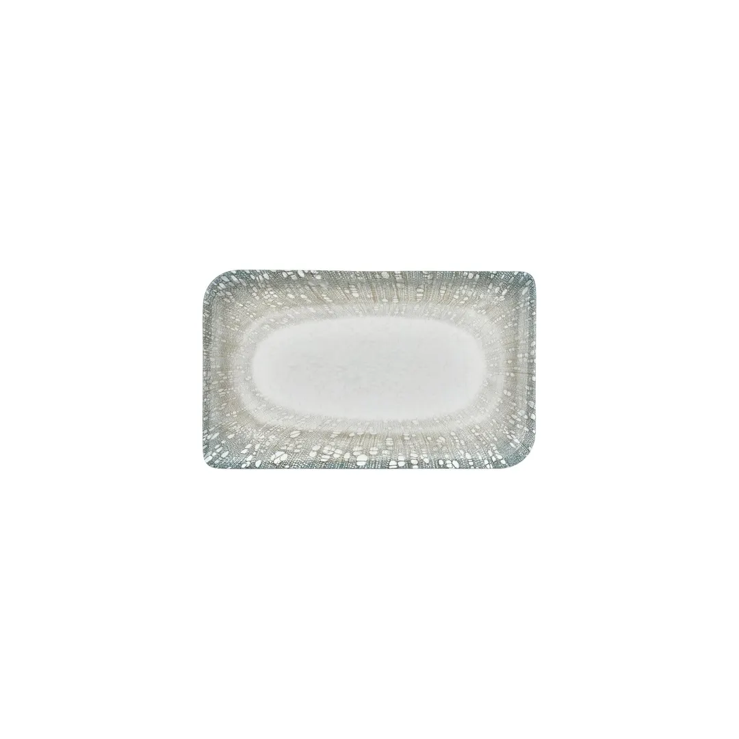 Turgla T-VISAR28DT-12 Rectangular Green Porcelain Dinner Plate, 9.5" x 6" Size, Fine China Tableware