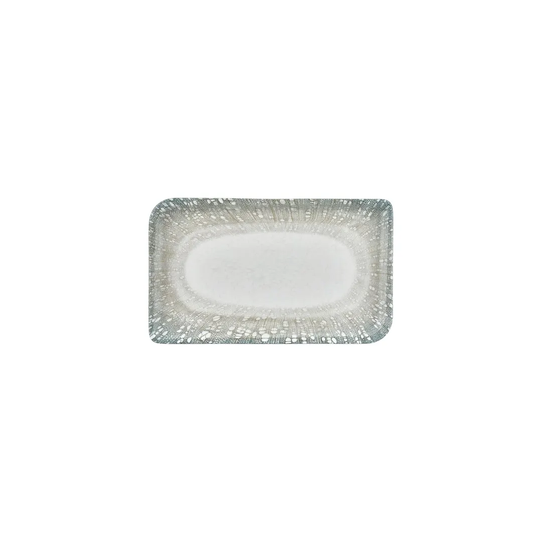 Turgla T-VISAR28DT-12 Rectangular Green Porcelain Dinner Plate, 9.5" x 6" Size, Fine China Tableware
