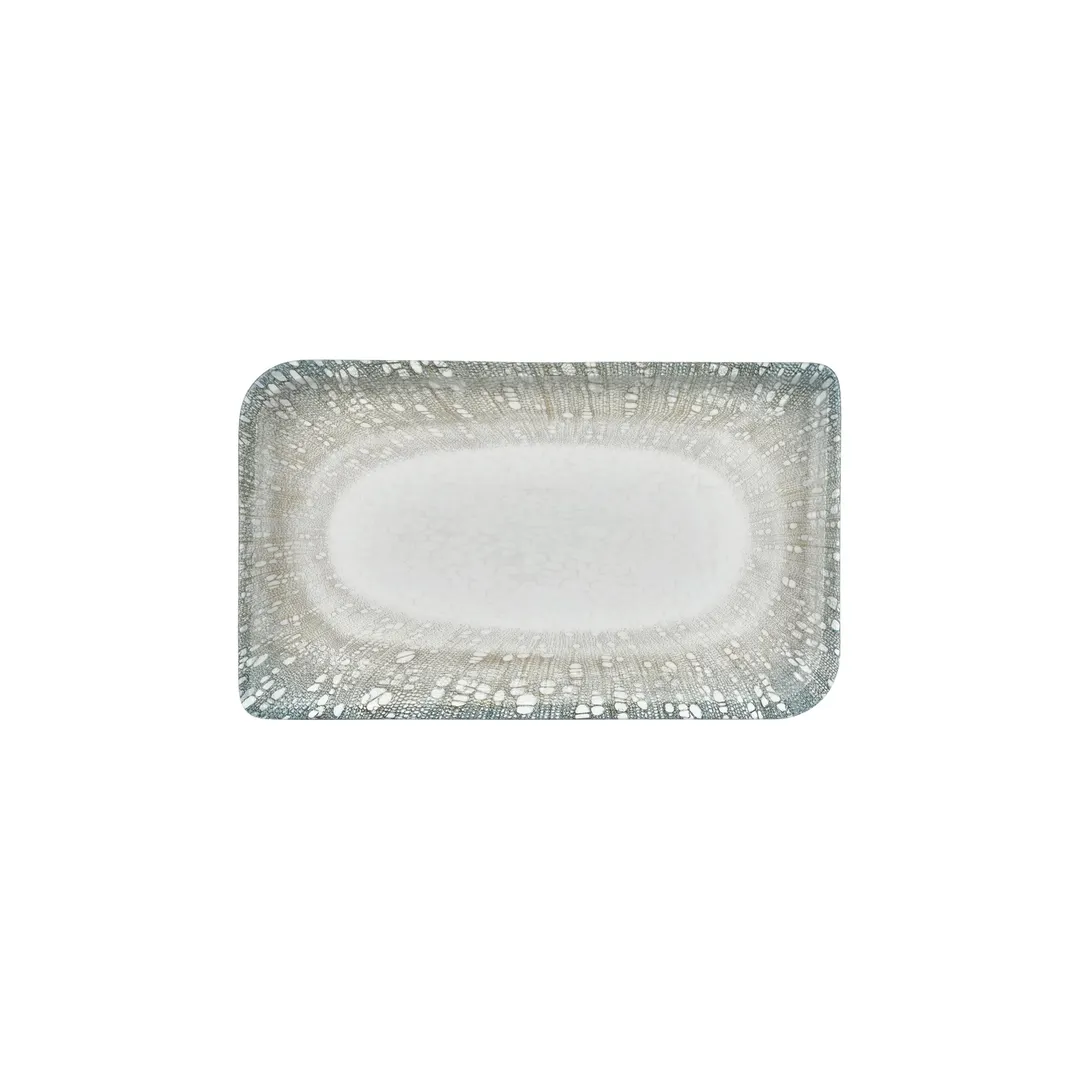 Turgla T-VISAR34DT-6 Green Porcelain Rectangular Platter 12" x 8" Elegant Dinnerware Serving Tray