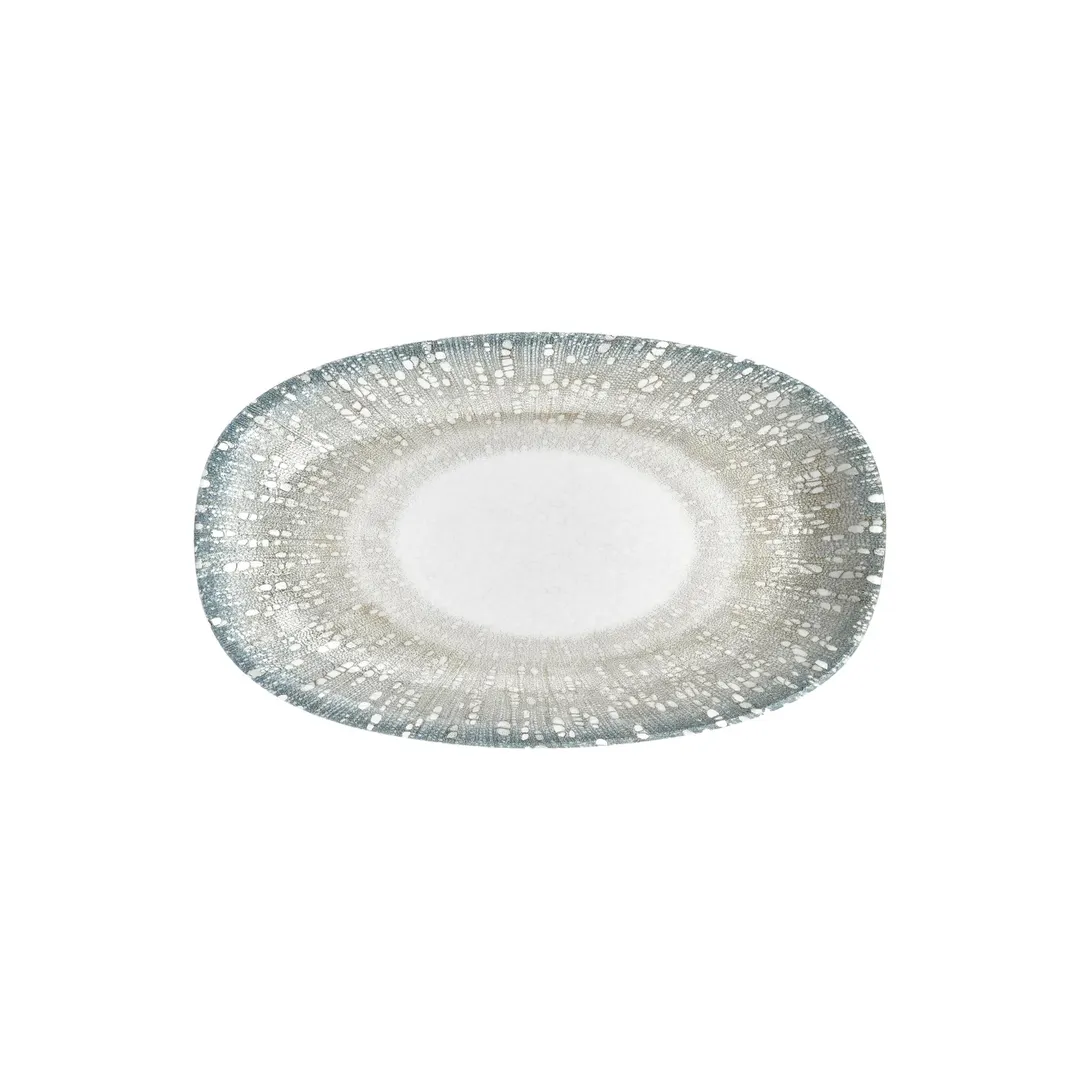 Turgla T-VISZT34OV-6 Oval Green Porcelain Platter 13.5" W x 7.75" D 13" Long 8" Short Dinnerware