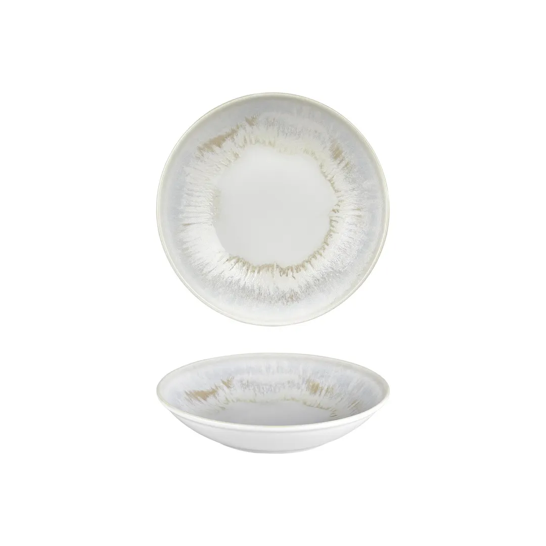 Turgla T-WEFL23CK-6 Wave Deep Plate, 9" Round Porcelain Dinner Plate, Blue, 34 oz Capacity, Deep Rim