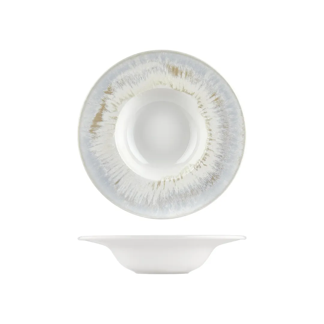 Turgla T-WEGT28CK-6 Wave Deep Plate, 11" Round Porcelain Plate, Blue, 16 oz Capacity, Deep Rim