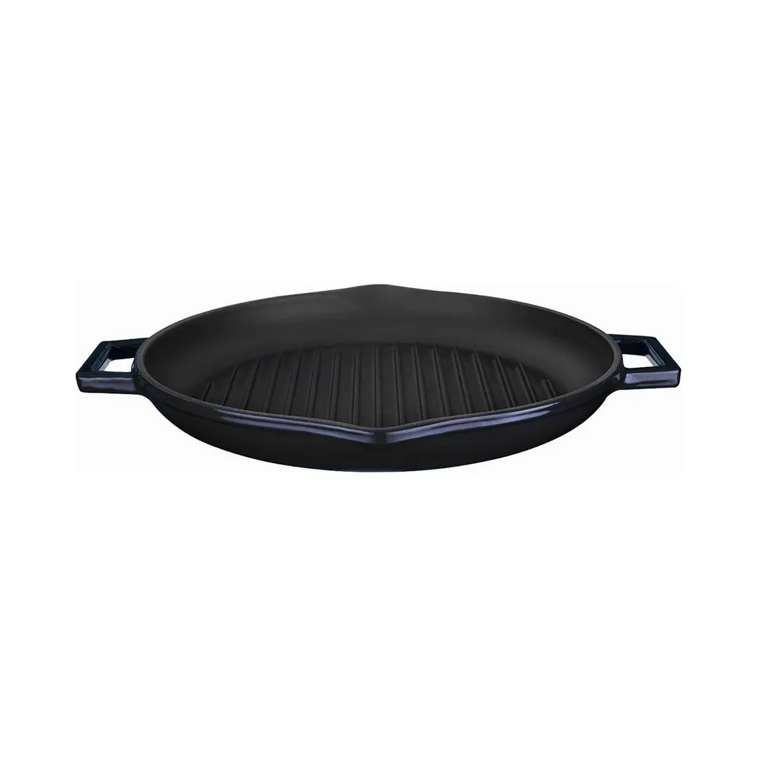 Turgla TCB1330BLK Cast Iron Grill Pan, 11.75" Dia x 2" H, 3 Qt, Dual Handles, Black, Induction Ready