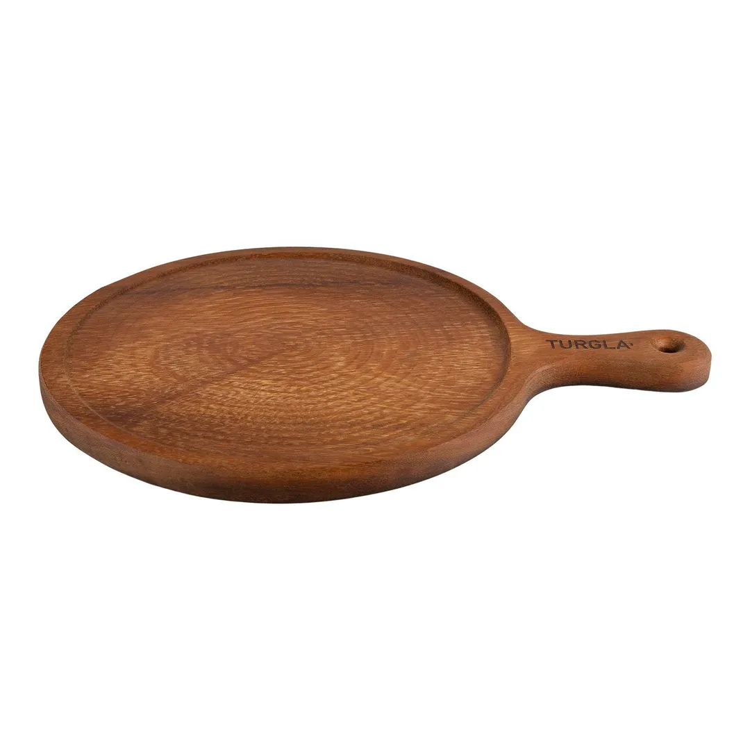 Turgla TRG01PZ - Round Wooden Serving Plate, 17" Diameter x 0.75" Height, Brown Natural Wood Finish