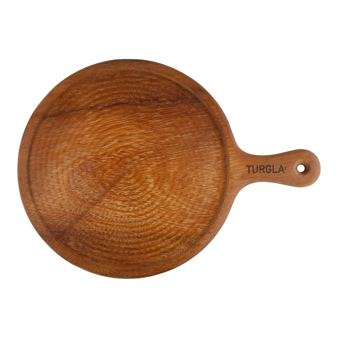 Turgla TRG01PZ - Round Wooden Serving Plate, 17" Diameter x 0.75" Height, Brown Natural Wood Finish