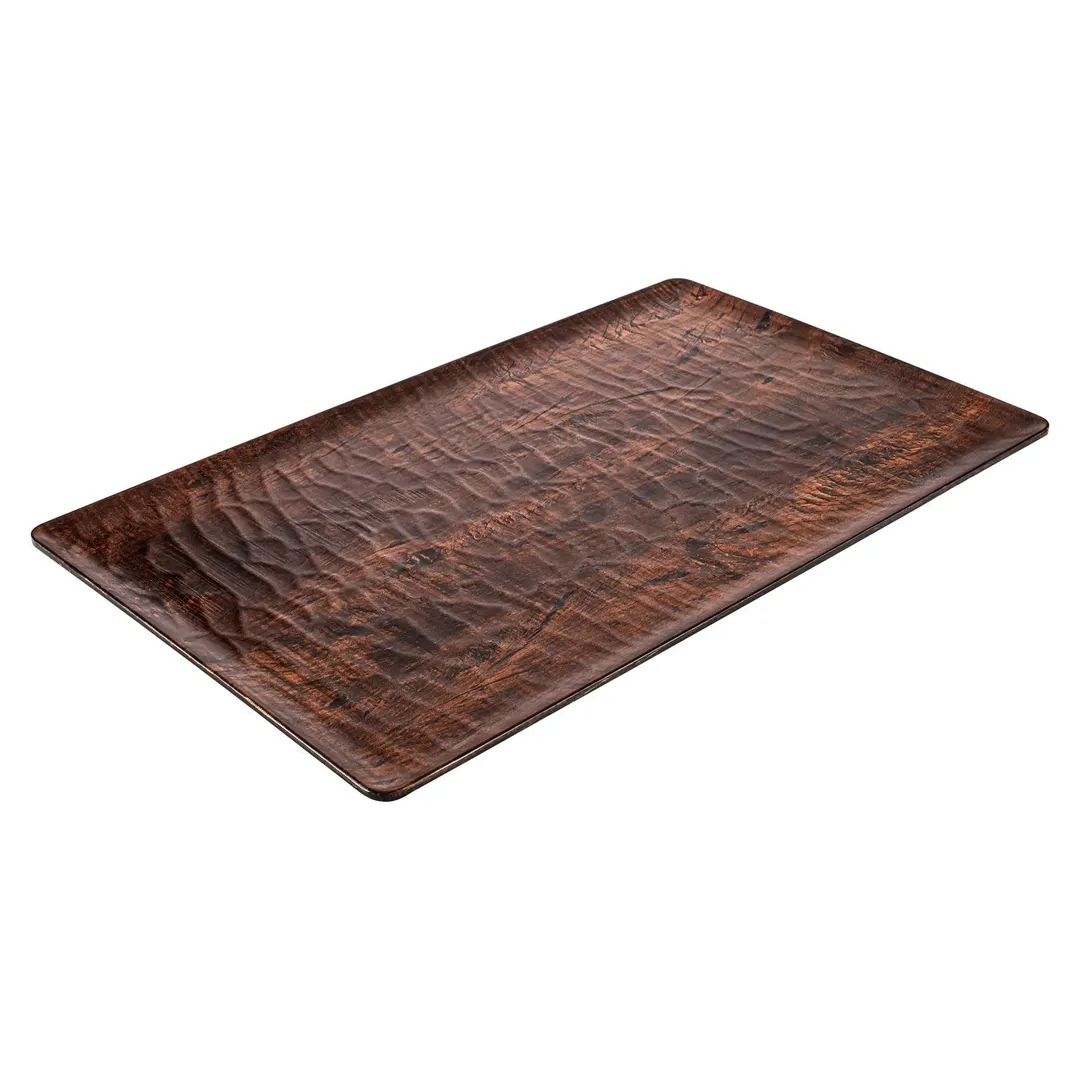 Turgla TRI534 EcoGrain Platter, 20.75" x 12.75" x 0.5" Rectangular Brown Flat Plastic Plate