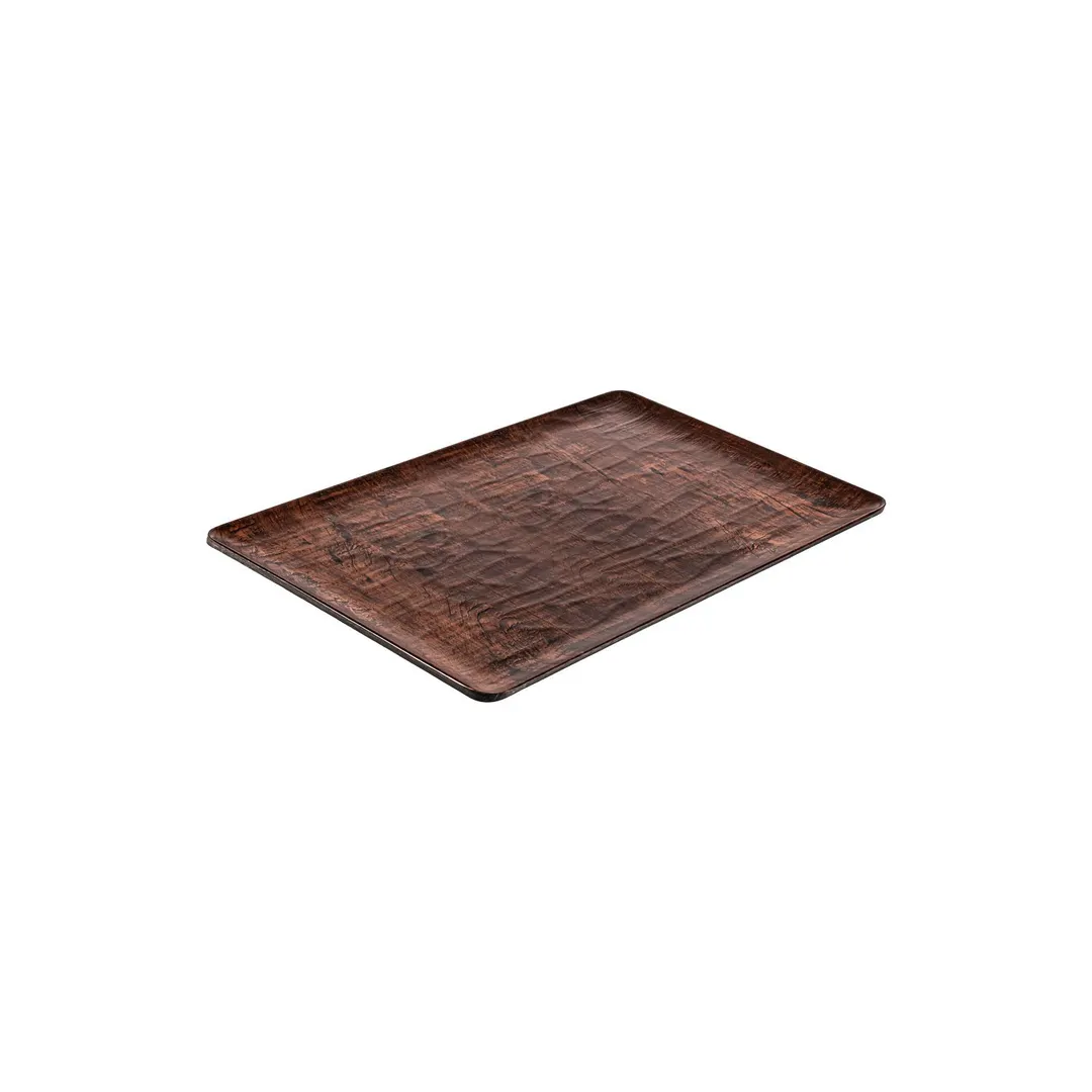 Turgla TRI535 EcoGrain Platter, Rectangular Plastic Plate, 12.75" x 10.5" x 0.5", Brown
