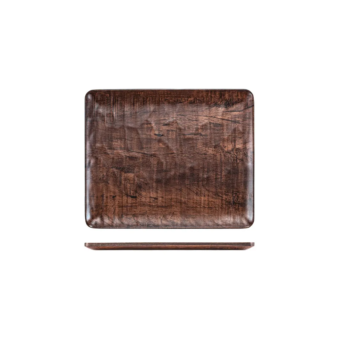 Turgla TRI535 EcoGrain Platter, Rectangular Plastic Plate, 12.75" x 10.5" x 0.5", Brown