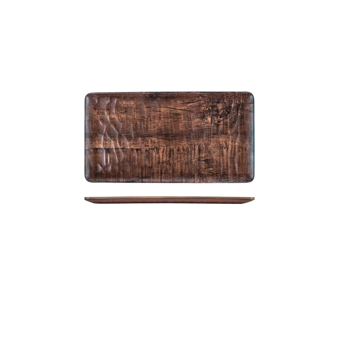 Turgla TRI536 - EcoGrain Composite Rectangular Plate, 12.75" x 7", Brown Flat Plastic Dinnerware