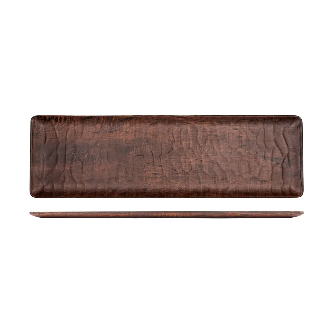 Turgla TRI537 EcoGrain Platter, 20.75" x 6.25" x 0.5" Rectangular Brown Flat Plastic Plate