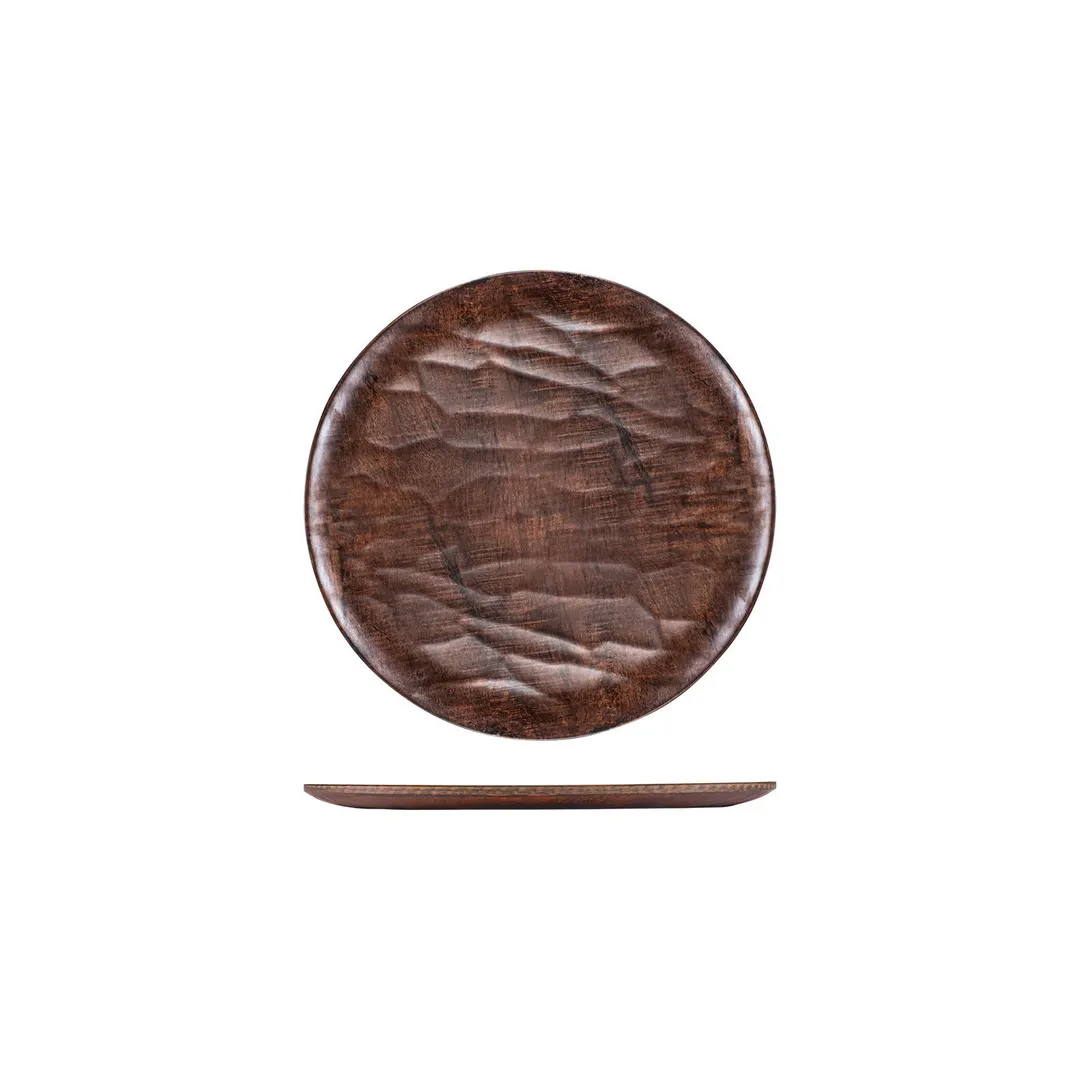 Turgla TRI746 EcoGrain Composite Plate, 11" Round Deep Reusable Plastic Dinnerware, Brown Color - 1/Each