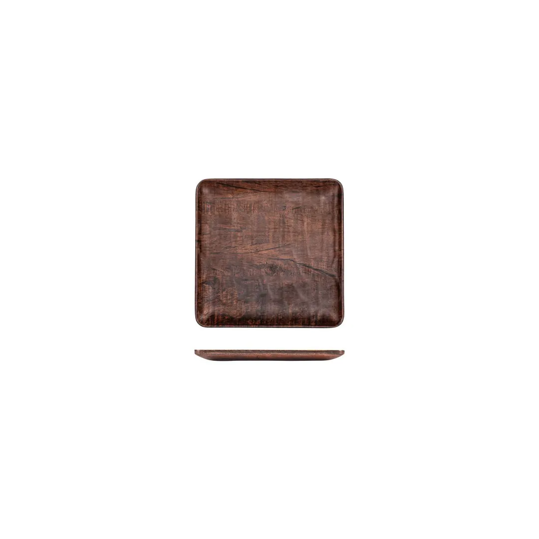 Turgla TRI747 - EcoGrain Composite Square Plate, 7" x 7" Brown Reusable Plastic, Flat Design