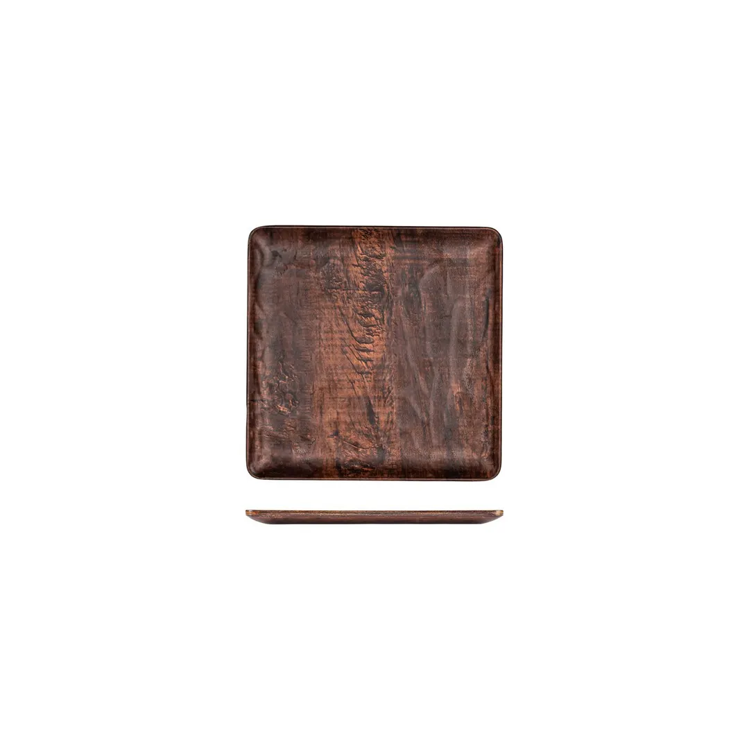 Turgla TRI748 EcoGrain Composite Plate, 8.75" x 8.75" Square Brown Reusable Plastic Flat Dinnerware