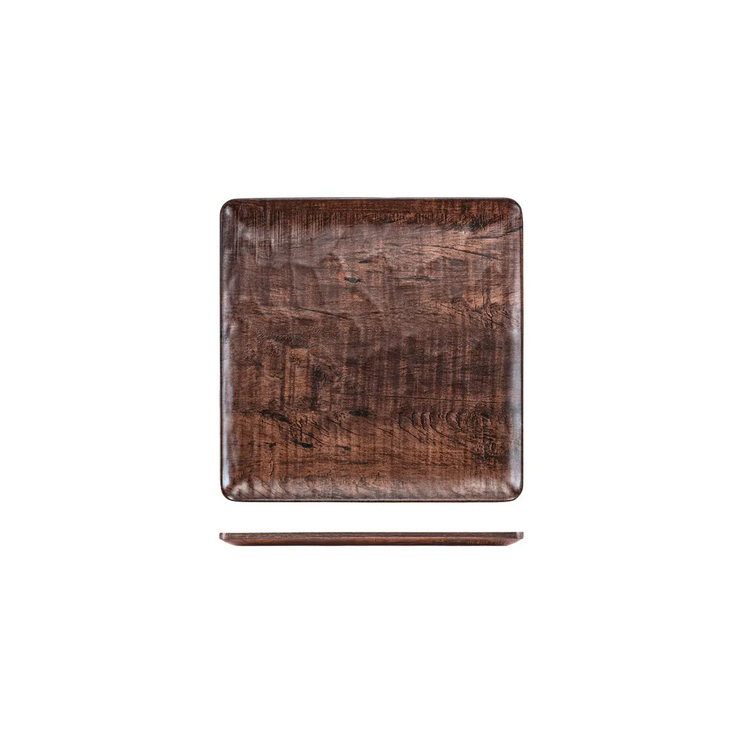 Turgla TRI749 EcoGrain Composite Plate, 10.25" x 10.25" Square Brown Reusable Plastic Flat Dish