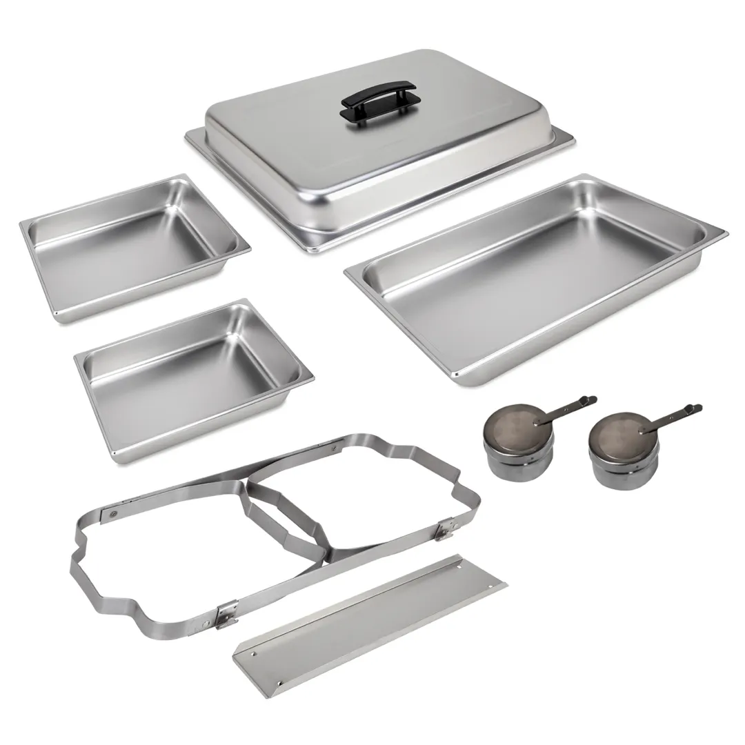 Sterno 70153 Buffet Chafer 8‑Pc Set, Rectangular 8 Qt Steel, 4" Water Pan, Two 2" Food Pans
