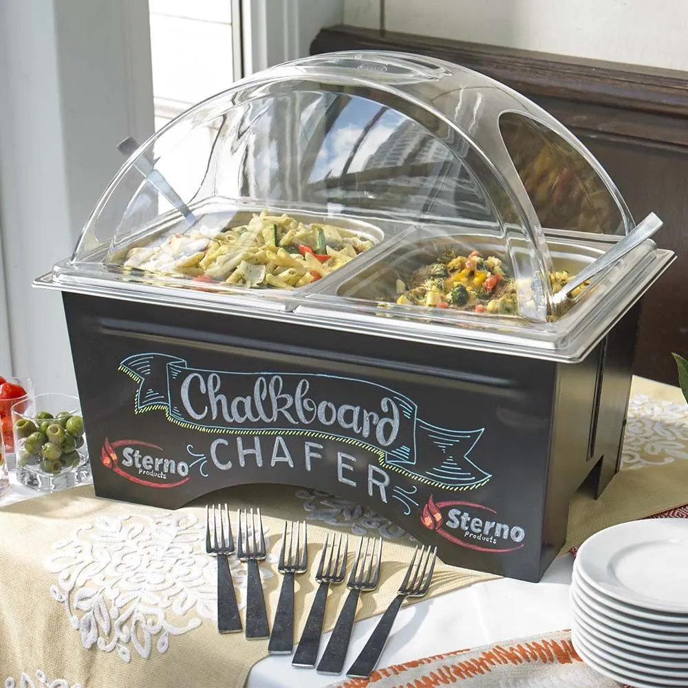 Sterno 70174 Rectangular Chafer Cover, Full‑Size Polycarbonate, Pinch Grip Handle, Portals - 3/Case
