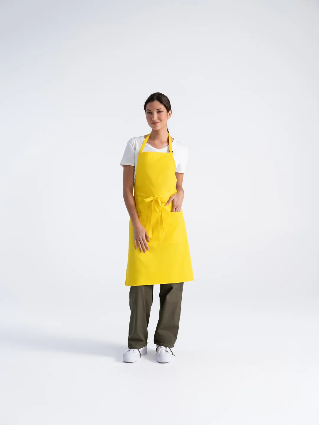 Chef Works F8-LEM-0 Butcher Apron, Adjustable Neck Strap, Pocket, Poly/Cotton, Lemon, 35" x 21"-24"
