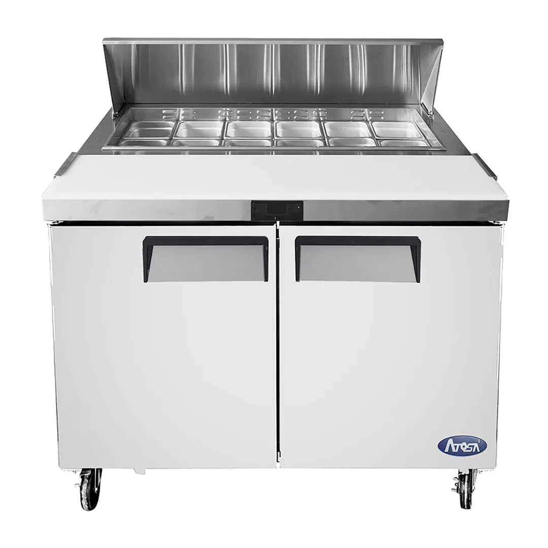 Atosa USA MSF8302GR 48" Two Section Sandwich/Salad Prep Table w/ 2 Doors, 12 Pans, 13.4 cu. ft.