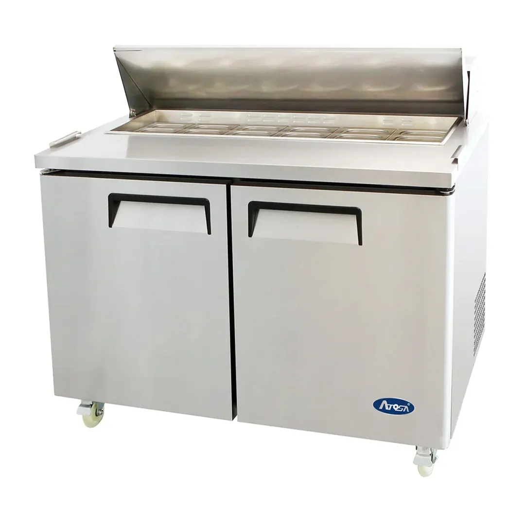 Atosa USA MSF8302GR 48" Two Section Sandwich/Salad Prep Table w/ 2 Doors, 12 Pans, 13.4 cu. ft.