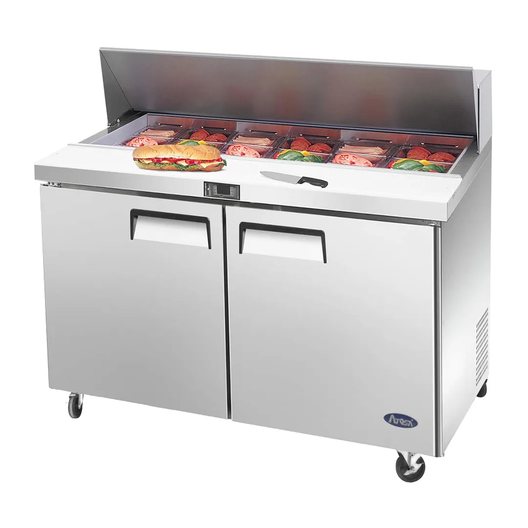Atosa USA MSF8302GR 48" Two Section Sandwich/Salad Prep Table w/ 2 Doors, 12 Pans, 13.4 cu. ft.