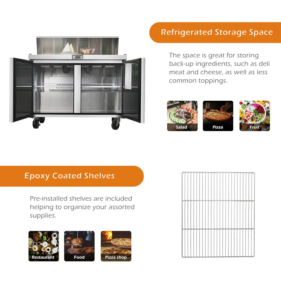 Atosa USA MSF8302GR 48" Two Section Sandwich/Salad Prep Table w/ 2 Doors, 12 Pans, 13.4 cu. ft.