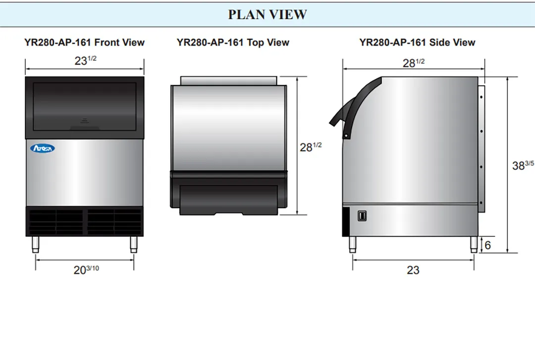 Atosa USA YR280-AP-161 24" Air Cooled Half Cube 283 lb Undercounter Ice Machine with 88 lb Bin