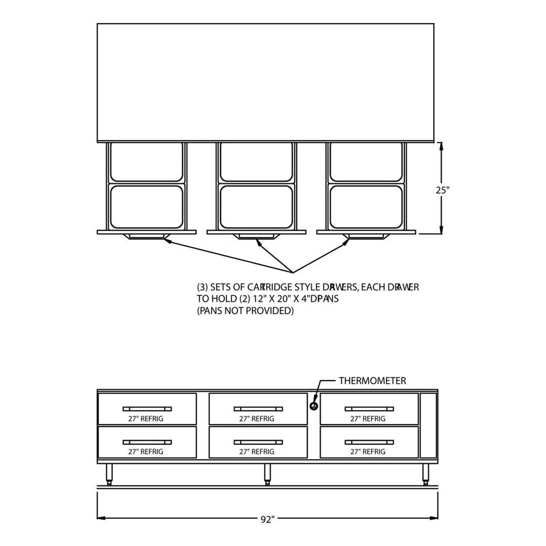 Randell 20092R 92" 6 Drawers Refrigerated Chef Base w/ Marine Edge, Remote
