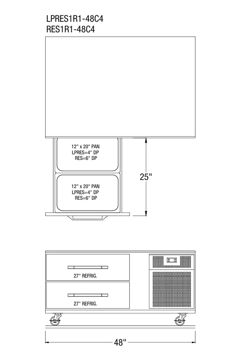 Randell LPRES1L1-48C4 48" 2 Drawers Refrigerated Chef Base w/ Marine Edge, Self-Contained