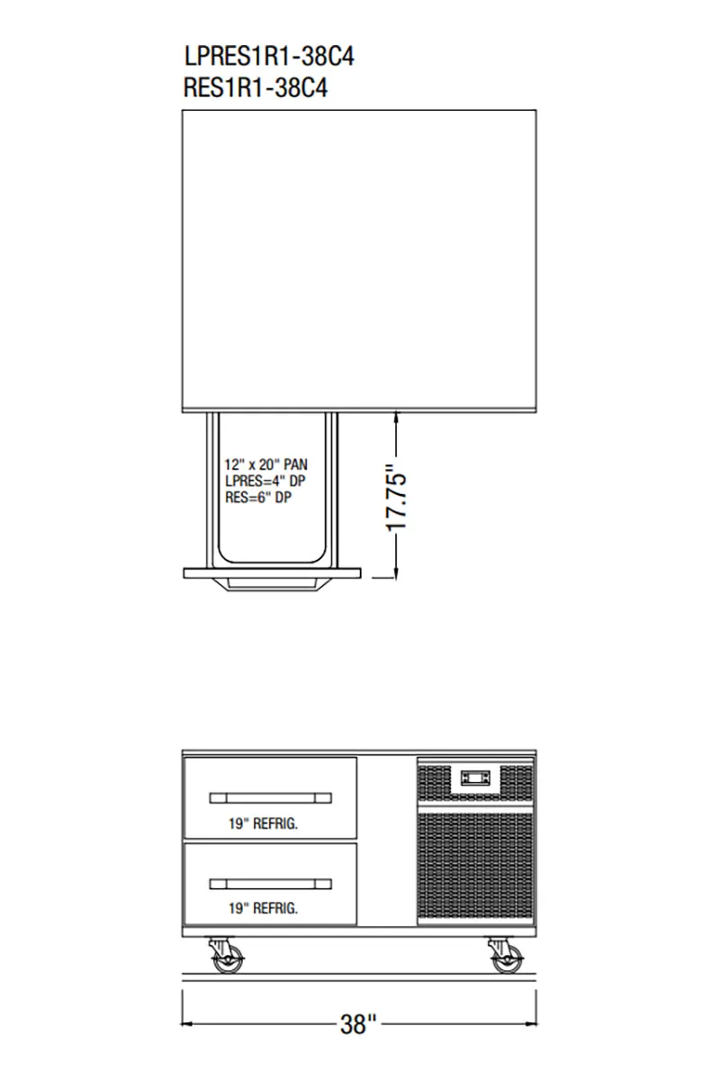 Randell RES1R1-38C4 38" 2 Drawers Refrigerated Counter/Equipment Stand, Marine Edge 1/4 HP, R290