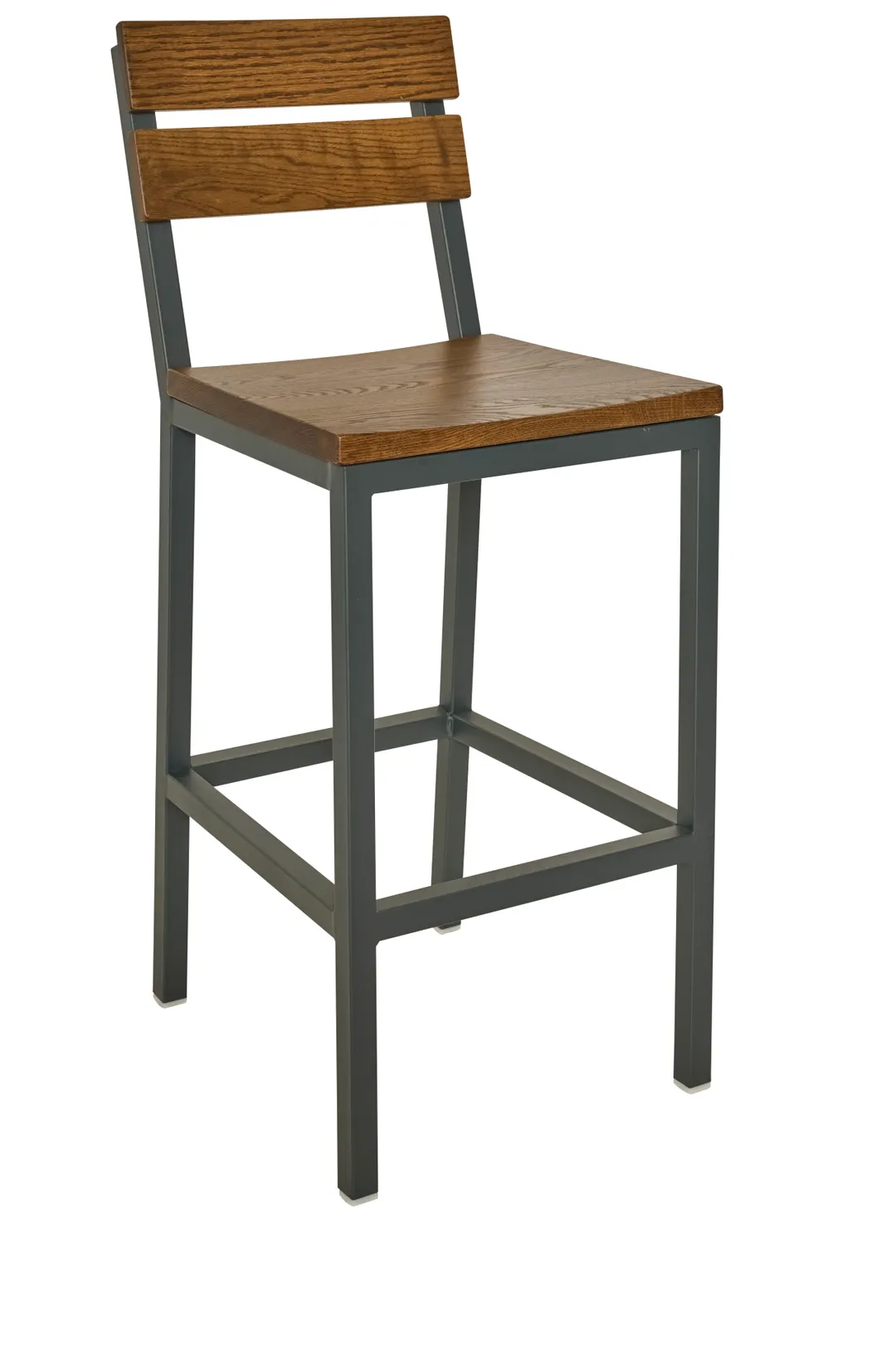 BFM Seating 4110BWOA-GR Stool, 17.5" W x 21.25" D x 43.5" H, Wood Seat & Slat Back, Anthracite Frame, Armless