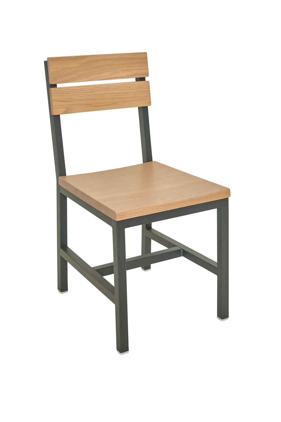 BFM Seating 4110CNAT-GR - Parker Side Chair, 17.5"W x 20.5"D x 35"H, Natural Oak Wood Seat & Slat Back, Anthracite Powder-Coated Metal Frame, Welded Box Tube Steel Construction