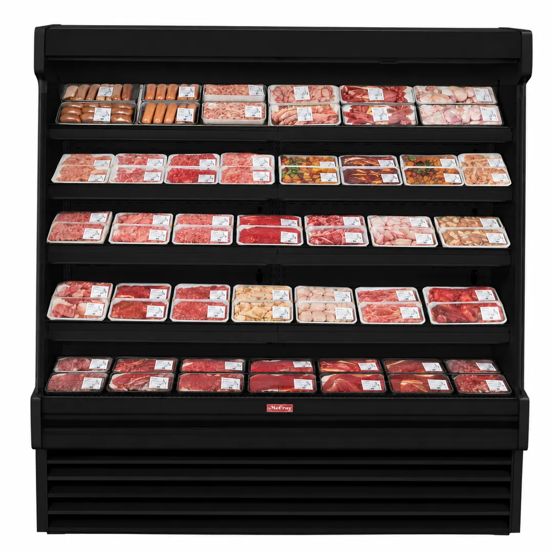 Howard-McCray SC-OM35E-8S-B-LED Open Air Merchandiser, 99", Black, 4‑Tier Shelves, 115V