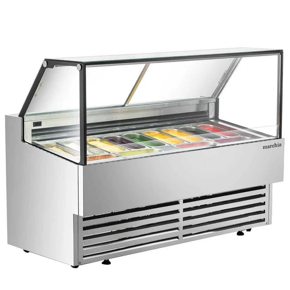 Marchia GIC-13-ST Ice Cream Dipping Cabinet, 70" White Gelato Freezer, 13‑Pan