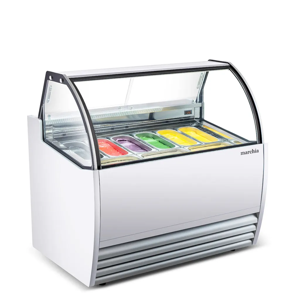 Marchia GIC-9 White Flip Top Ice Cream Dipping Cabinet Display Freezer with Automatic Defrosting
