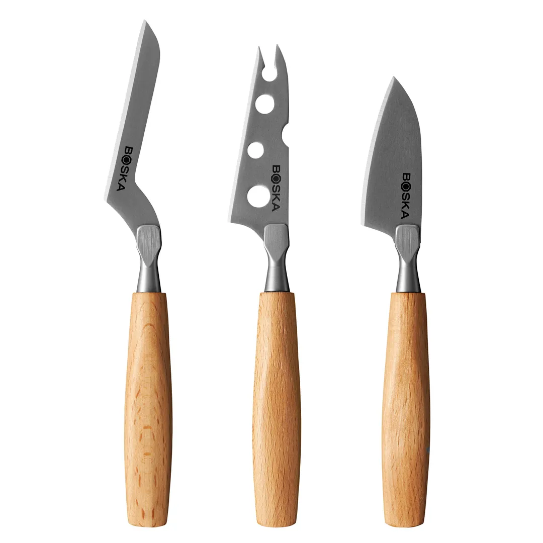 Boska 306941 Amigo Small Cheese Knife Set, 3‑Piece, Beech Wood Handle, Stainless Steel Blades