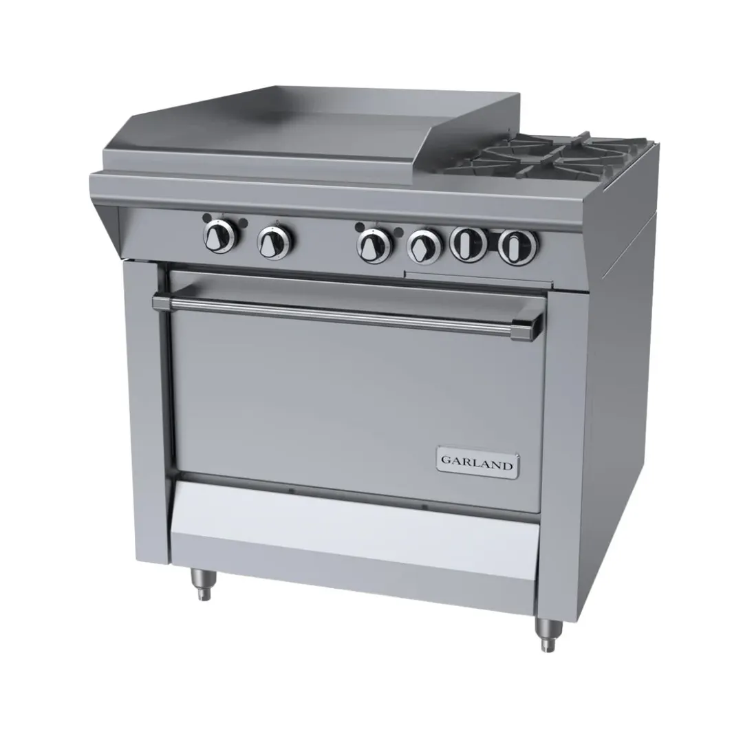 Garland US Range M48-23R 34" Gas Heavy Duty Range w/ (2) Open Burners, 23" Griddle Left w/ Thermostatic Controls, (1) Standard Oven, 154.000 BTU