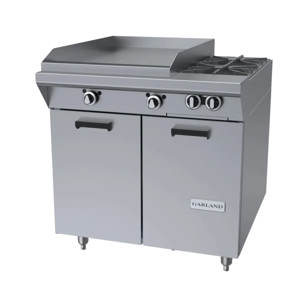Garland US Range M48-23S 34" Gas Heavy Duty Range w/ (2) Open Burners, 23" Griddle Left w/ Thermostatic Controls, (1) Cabinet Base, 114.000 BTU