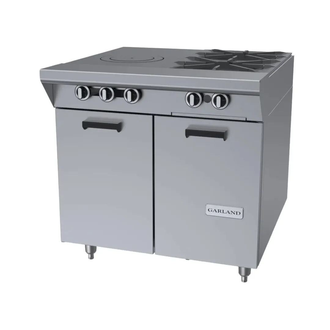 Garland US Range M54S 34" Gas Heavy Duty Range w/ (2) Open Burners, (1) Front Fired Hot Top, (1) Cabinet Base, 115.000 BTU