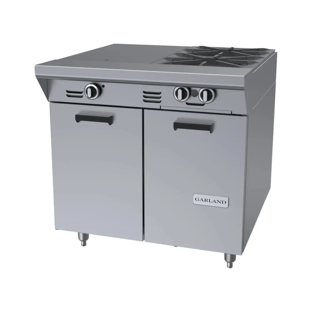 Garland US Range MST42-6S-E 34" Gas Heavy Duty Range w/ (2) Open Burners, (1) Even Heat Hot Top, Electric Ignition and Flame Fail, (1) Storage Base, 100.000 BTU