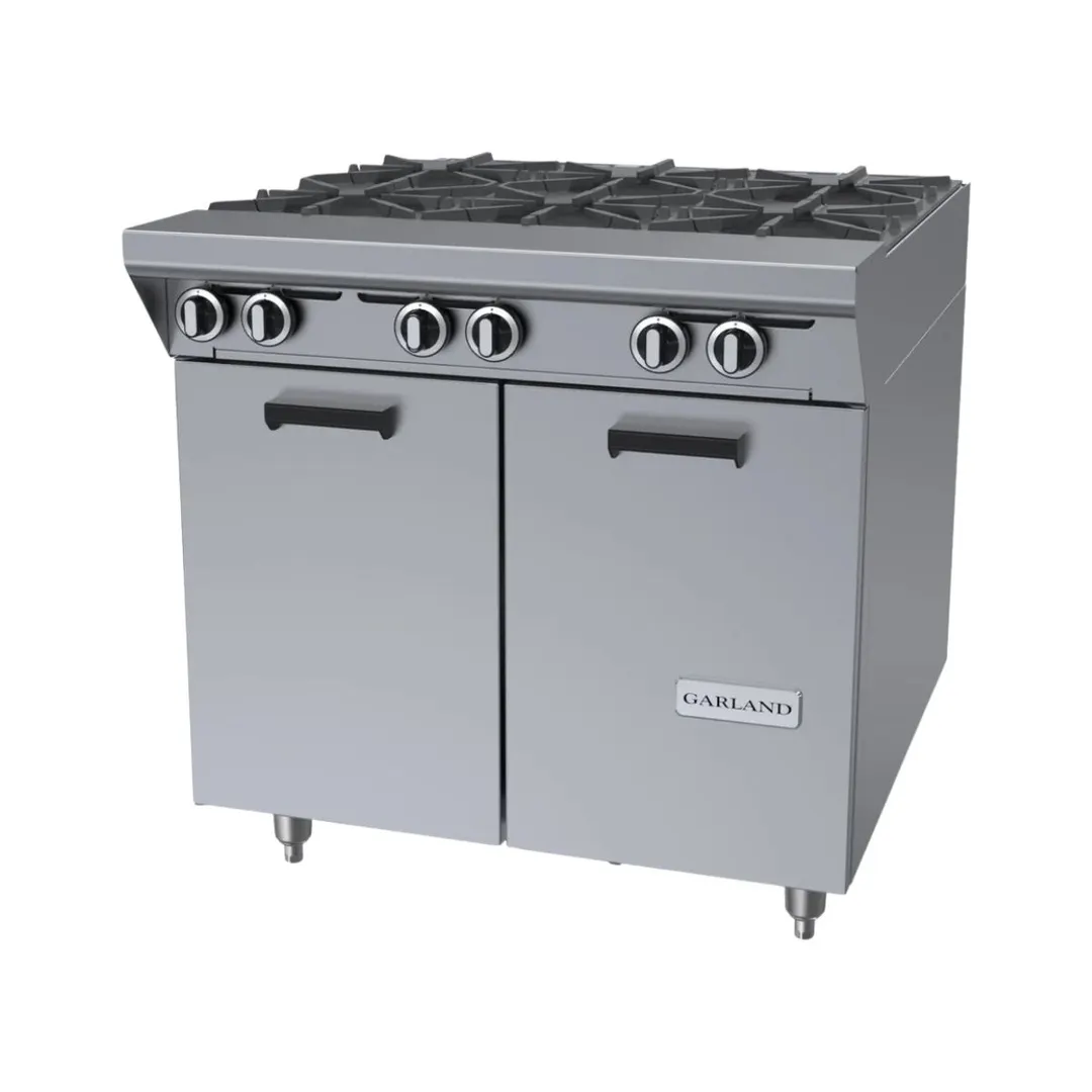 Garland US Range MST43S-E 34" Gas Heavy Duty Range w/ (6) Open Burners, Electric Ignition and Flame Fail, (1) Cabinet Base, 144.000 BTU