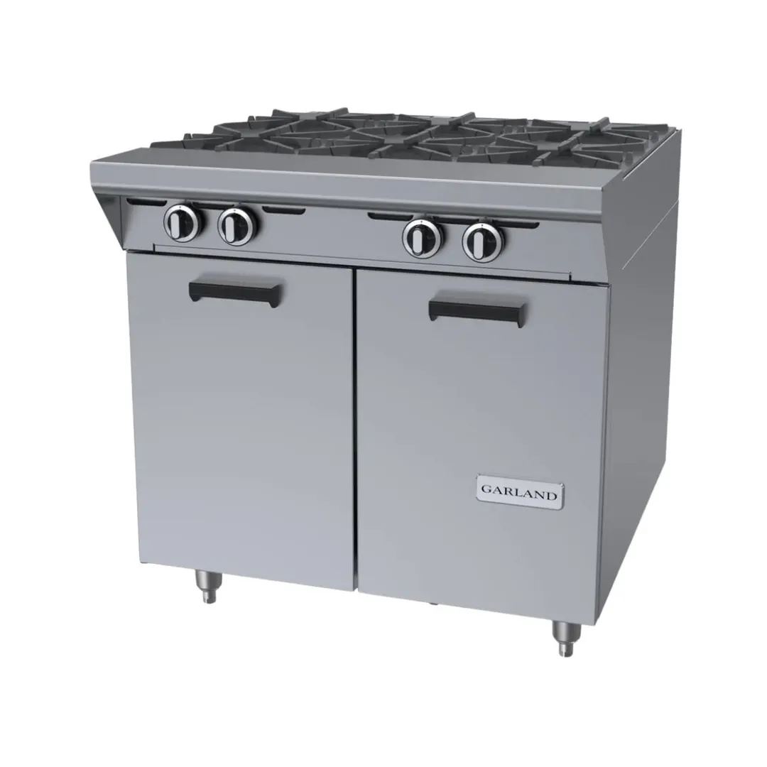 Garland US Range MST44S-E 34" Gas Heavy Duty Range w/ (4) Open Burners, Electric Ignition and Flame Fail, (1) Cabinet Base, 140.000 BTU