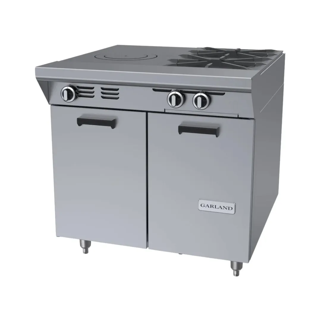 Garland US Range MST54S-E 34" Gas Heavy Duty Range w/ (2) Open Burners, (1) Front Fired Hot Top, Electric Ignition and Flame Fail, (1) Cabinet Base, 115.000 BTU