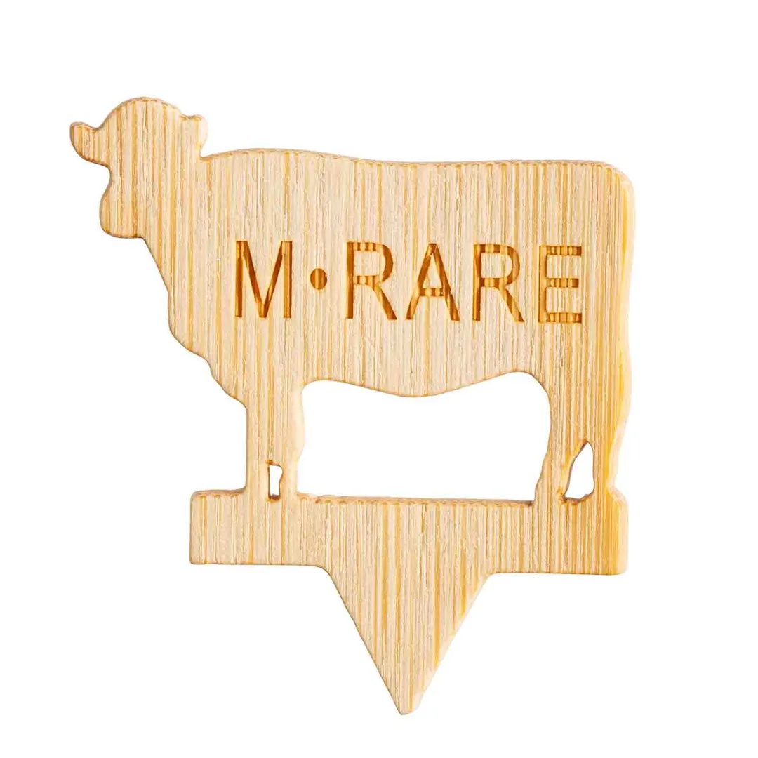 TableCraft Products 13111 Cow-Shape Steak Markers “M-RARE", 1.25" x 0.1", Bamboo, Rare - 100/Pack