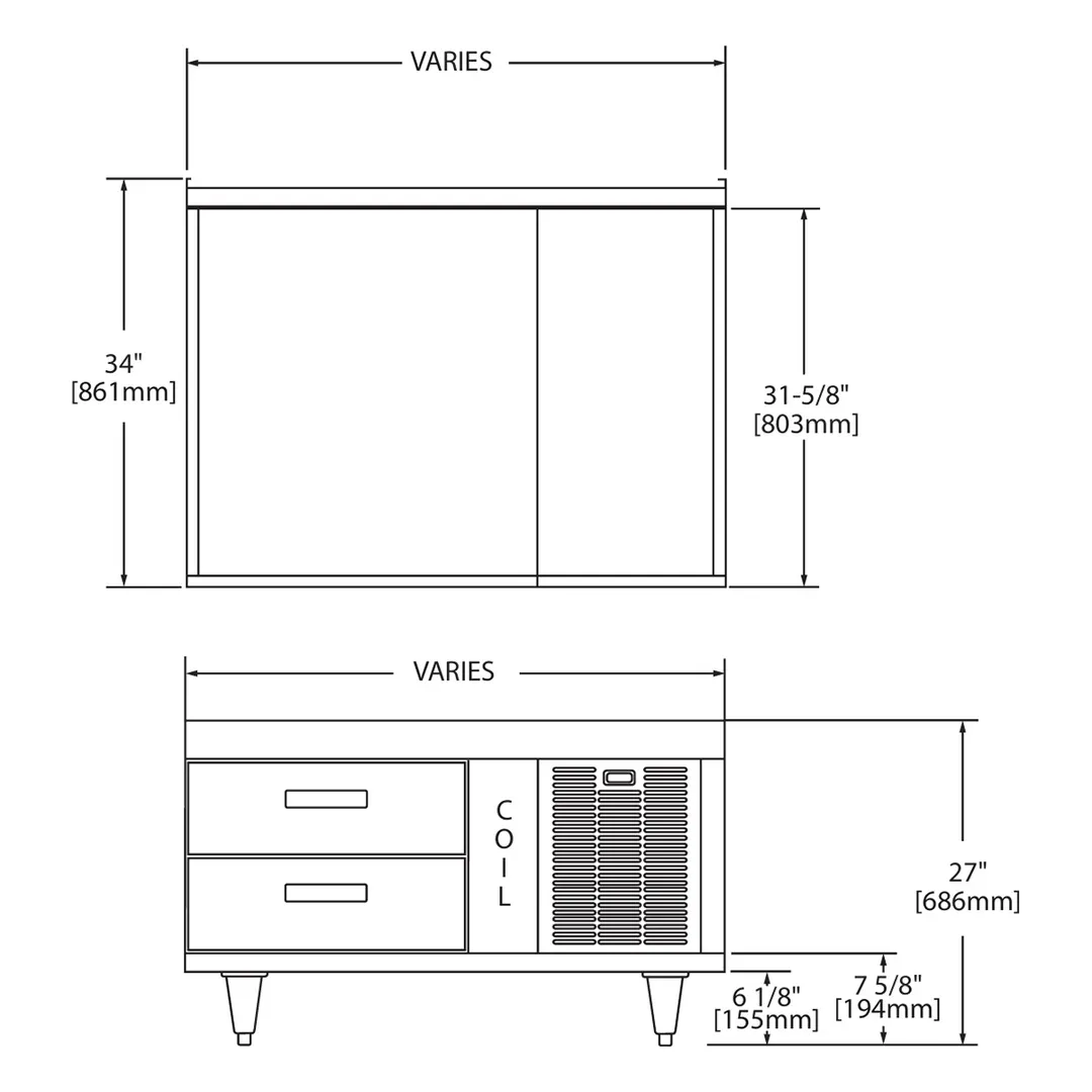 Garland US Range GN17C51 51" 2 Drawers Arctic Fire Refrigerated Chef Base, Self-Contained